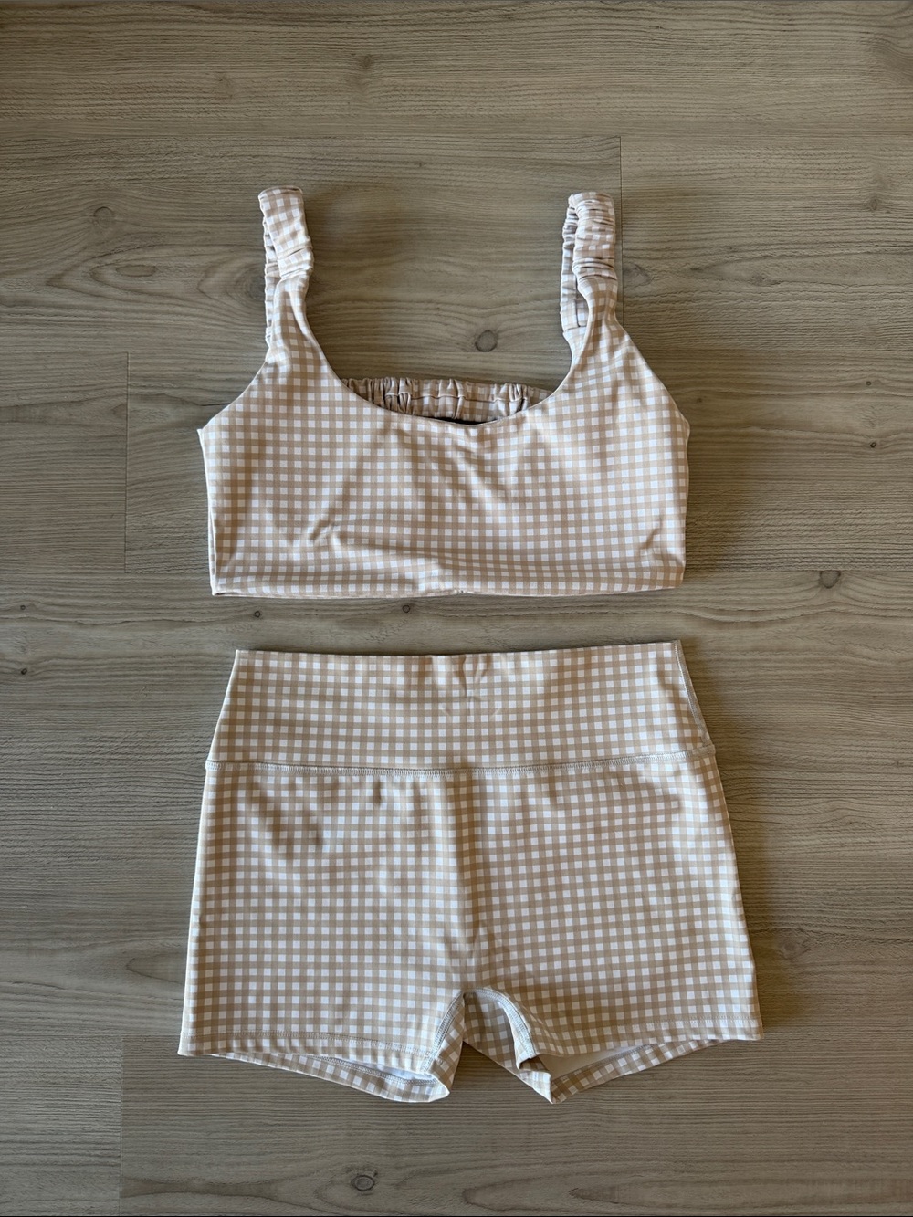 Kimberly C Beige Gingham Bralette & High-Waist Short Set - Women Intimates